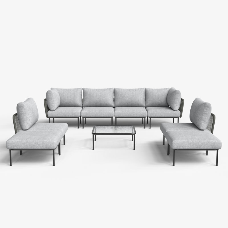 Latitude Run® 9 Pieces Aluminum Patio Furniture Set, Modern Modular Sectional Sofa with Coffee Table and Upgrade Thickness Cushion