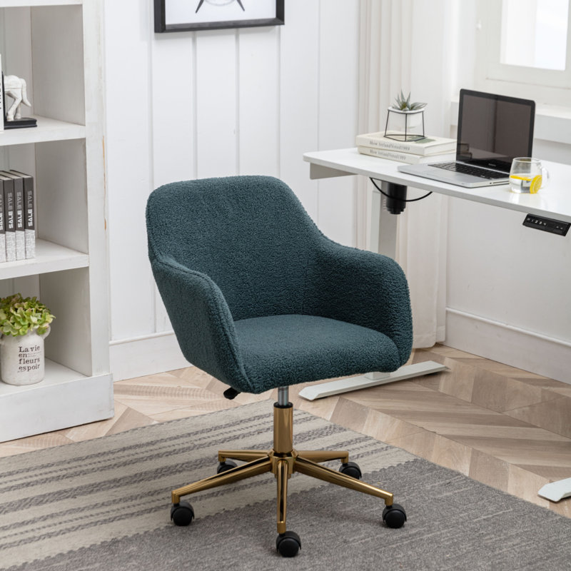 Chaise de bureau pivotante rembourrée en tissu Bollay, Teddy, Vert foncé