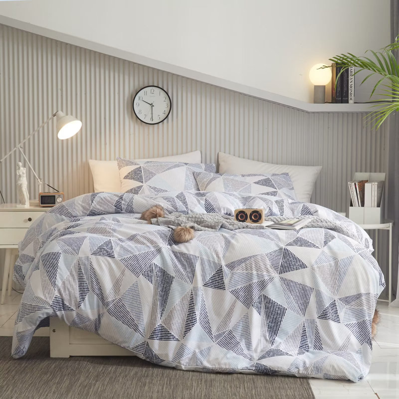 Cotton Percale Geometric Shapes Duvet Cover, Twin Duvet Cover + 1 Standard Sham
