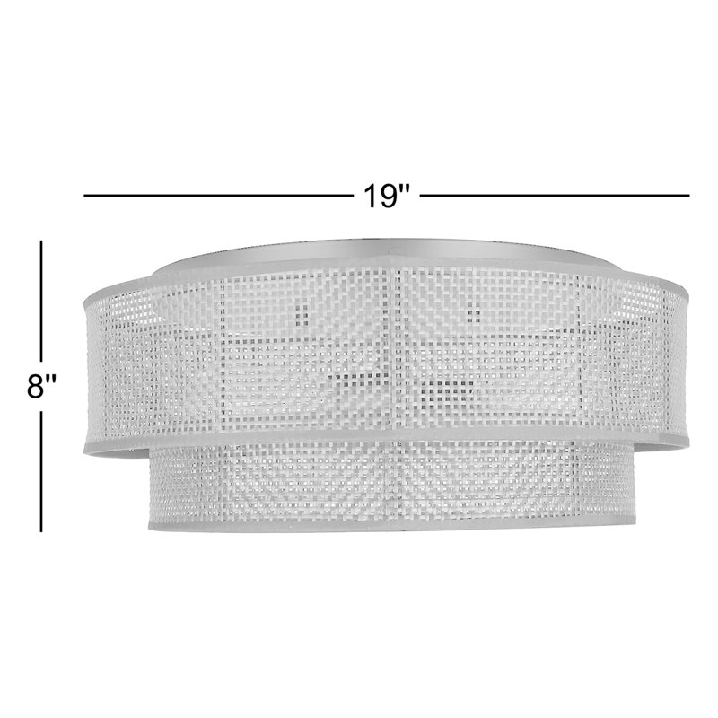 BELLAMY 19 In. 3-Light 60-Watt Boho Black Flush Mount With Natural Rattan Shade, Matte Black