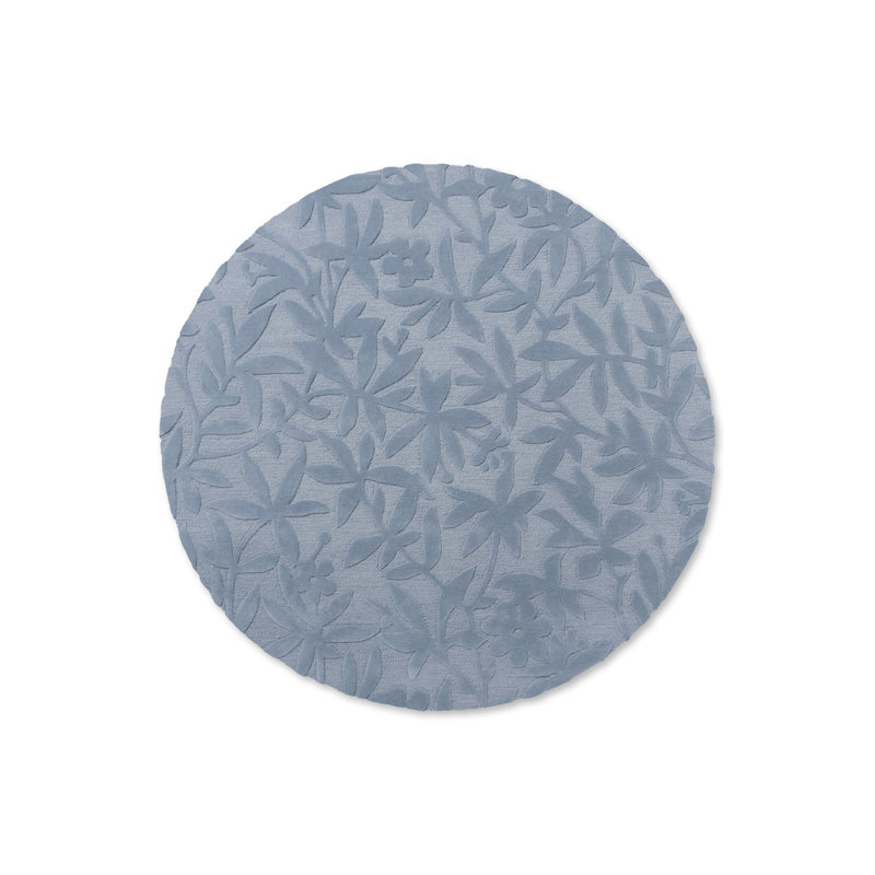 Round Blue Floral Hand-Tufted Wool Area Rug