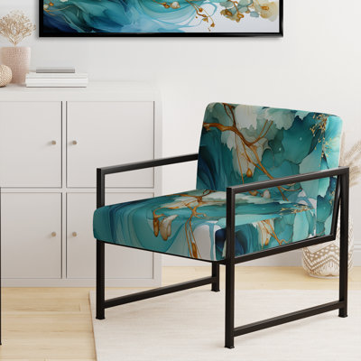 Fauteuil bleu sarcelle à motif abstrait fractal Mystic Mirage I
