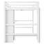Lit mezzanine double blanc avec tablettes multifonctionnelles et bureau sous le lit, structure en pin, idéal pour les petits espaces avec bois intégré