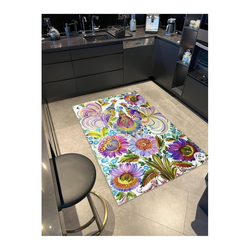 Tapis décoratif mauve à motif floral moderne, Sous-tapis carré 3 pi 3 po inclus