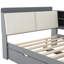 Lit double gris en bois avec lit gigogne, tête de lit et tablettes rotatives rembourrées