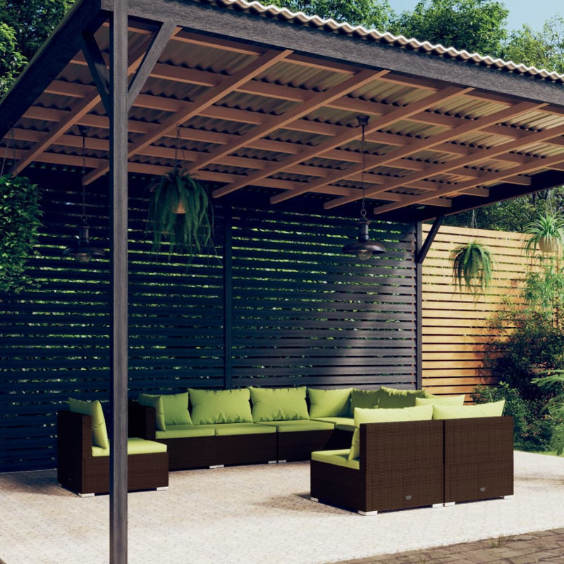  Ensemble de salon de jardin brun en PE rotin grand modulaire, Brun, Vert