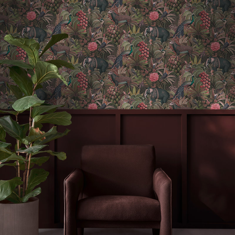 Graham & Brown Jungle Jamboree Damson Wallpaper, Pink