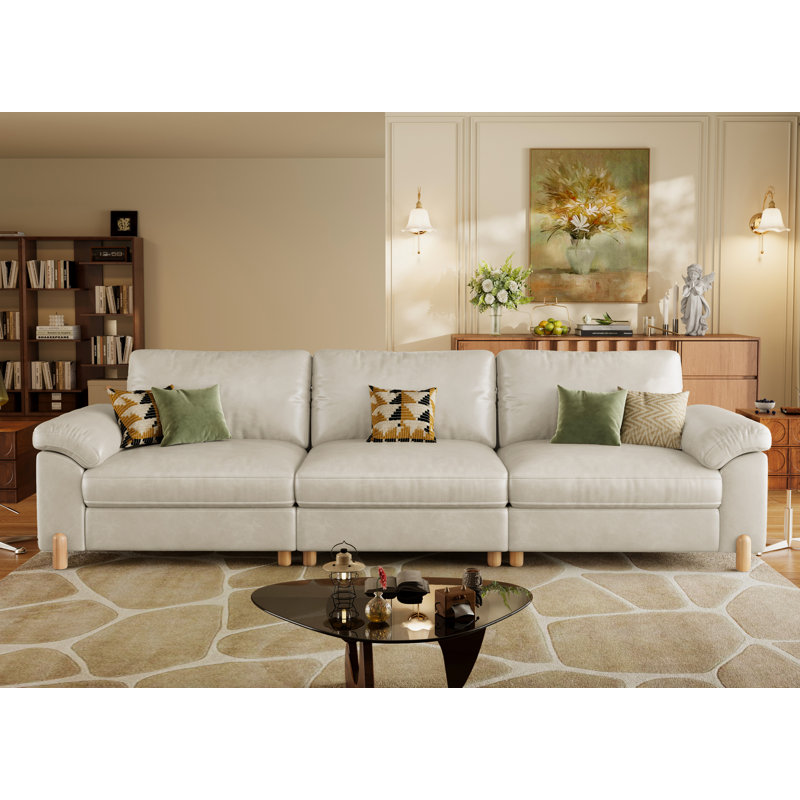 35" Extra Deep 3 Seat Sectional Sofa For Living Room, Oversized Cloud Couch With Washable Movable Covers, Scratch-Resistant Faux Leather In White