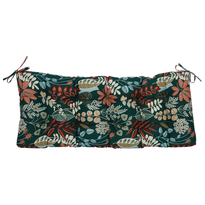 Tufted Outdoor Bench Cushion, 51" W x 19" D, Green/Windcrest Spruce Floral