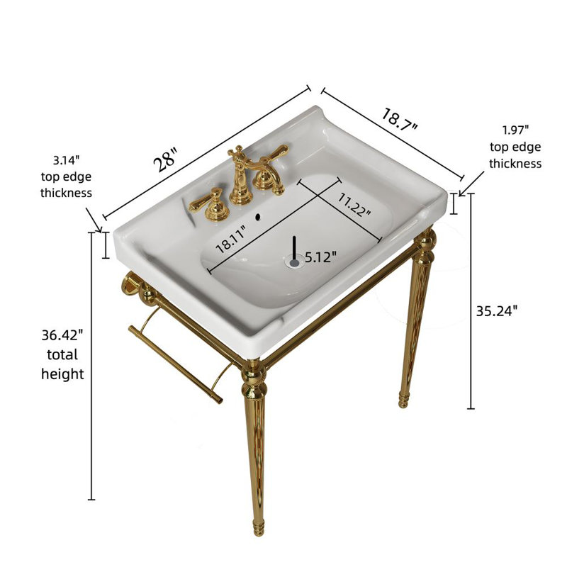 Elegant Ceramic Bathroom Console, Gold