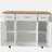 54-inch large kitchen island with rubberwood flip-top, textured texture four-wheel rolling kitchen cart with 4 doors and 3 drawers, suitable for kitchen, dining room, white-459091111