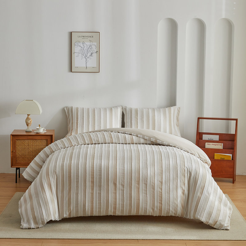 Ensemble de housse de couette en polyester, Housse de couette pour grand lit + 2 taies d'oreil, Brun