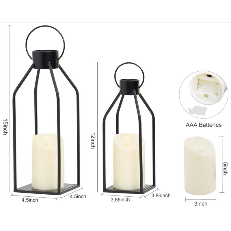 Modern Farmhouse Lantern Decor- Black Metal Candle Lanterns For Christmas- Lanterns Decorative W/Timer Flickering Candles For Living Room,Home,Indoor, Outdoor,Table,Fireplace Mantle Décor