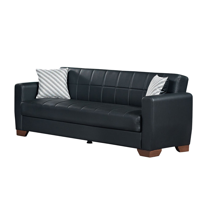 Barato Twin 84'' Faux Leather Convertible Sofa, Black Faux Leather