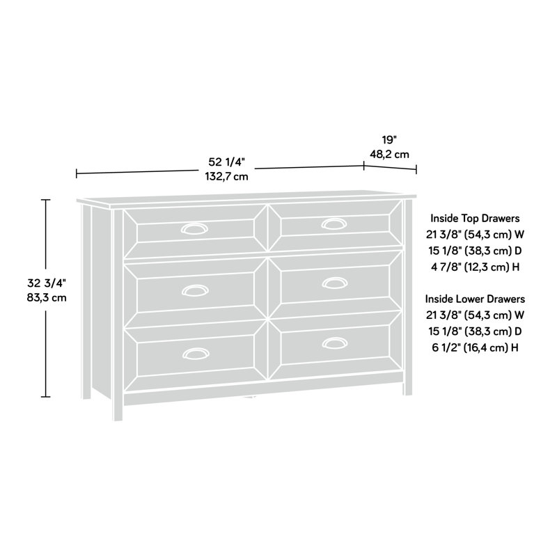 Commode Coastal avec six tiroirs spacieux, finition brune