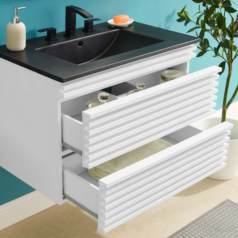 Crawley 30" Wall-Mount Bathroom Vanity, Black, White/Black