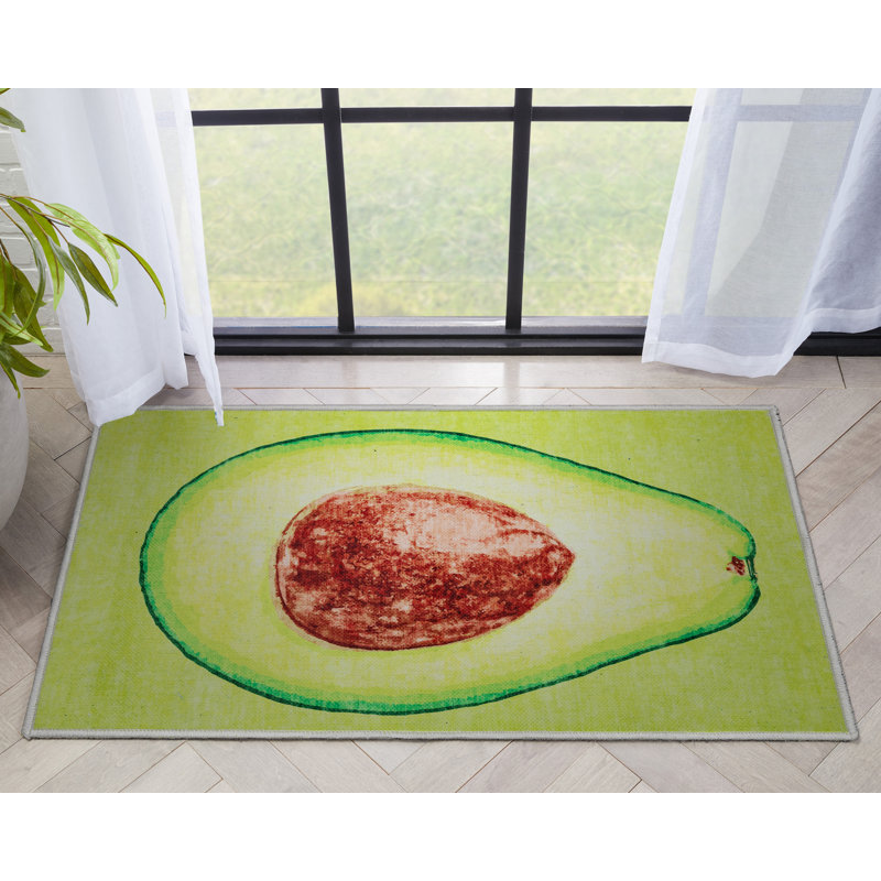 Kehr Avocado Novelty Green Printed Distressed Machine Washable Area Rug, Rectangle 2' x 3'
