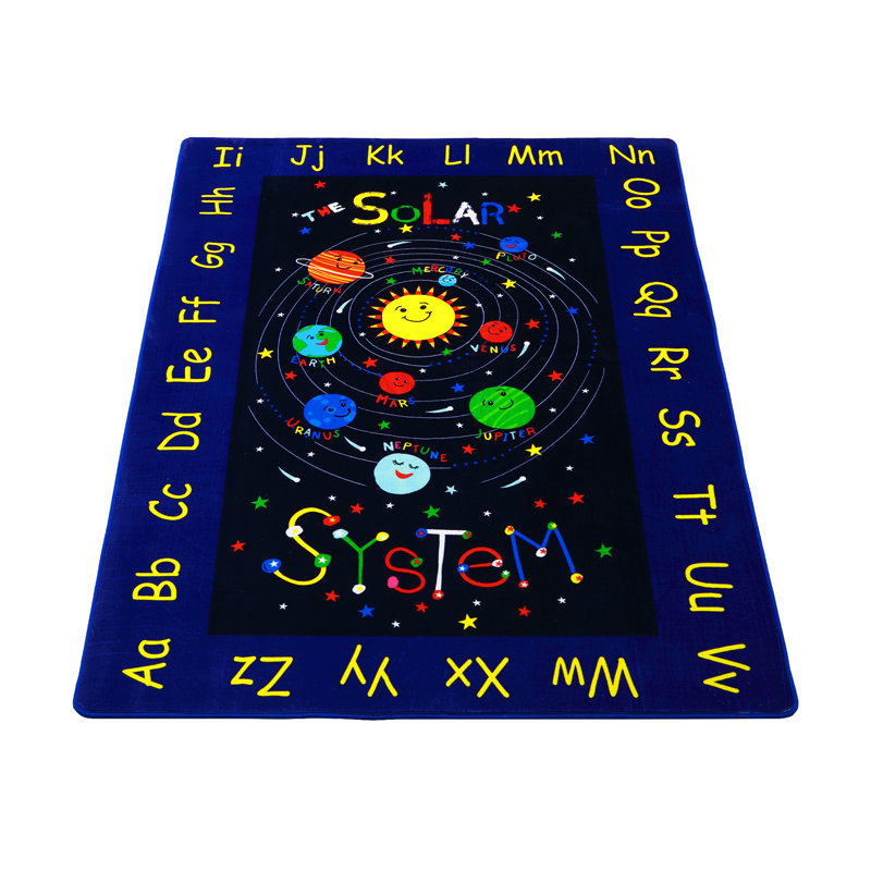 Kids Solar System Educational Area Rug Alphabet ABC Learning Play Mat Non-Slip Carpet for Toddlers Bedroom/Playroom/Nursery