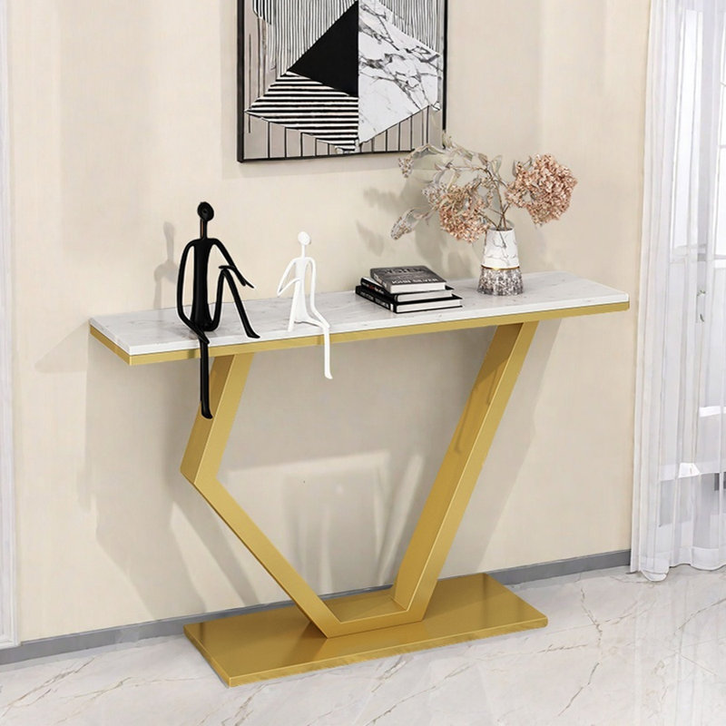 Table d'entrée de luxe moderne, H 31,5 po x l 59,1 po x P 11,8 po, Doré, Blanc