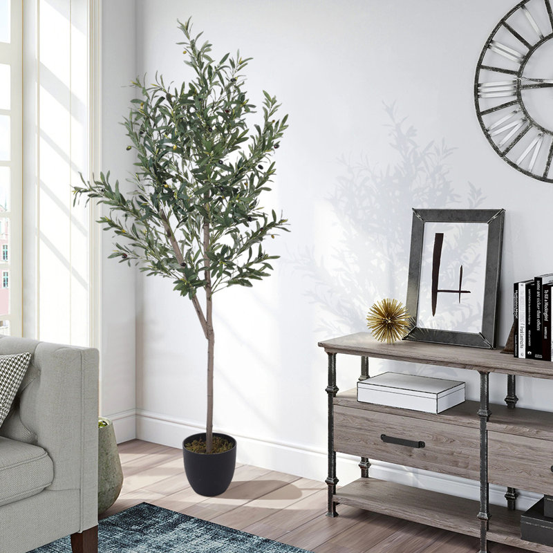210cm Faux Olive Tree Tree in Freestanding, 186cm H x 65cm W