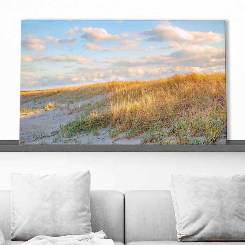 «Grassy Dunes Panorama» par - Photographie, Toile tendue, H 28 po x l 48 po x P 1,5 po