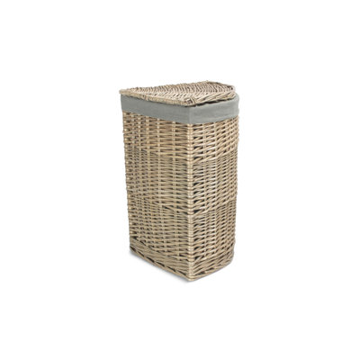 Wicker Corner Laundry Basket with Grey Sage Lining
