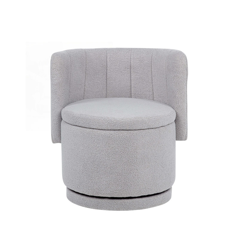 360 Degree Swivel Chair with Storage Space, Grey Boucle