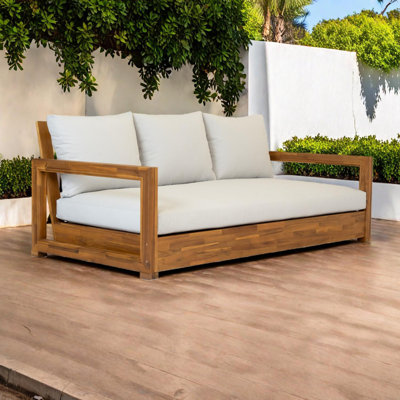 Lit de jour à 3 places pour canapé de patio en bois d'acacia avec coussin de siège épais et housses amovibles