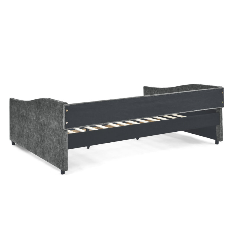 Queen Size Daybed With Drawers Upholstered Tufted Sofa Bed,,With Button On Back And Copper Nail On Waved Shape Arms, Grey (84.5"X63.5"X26.5")