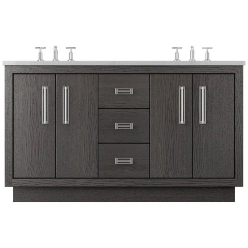 Avalon Double Bath Vanity, Polished Chrome, 60", Gray Weathered