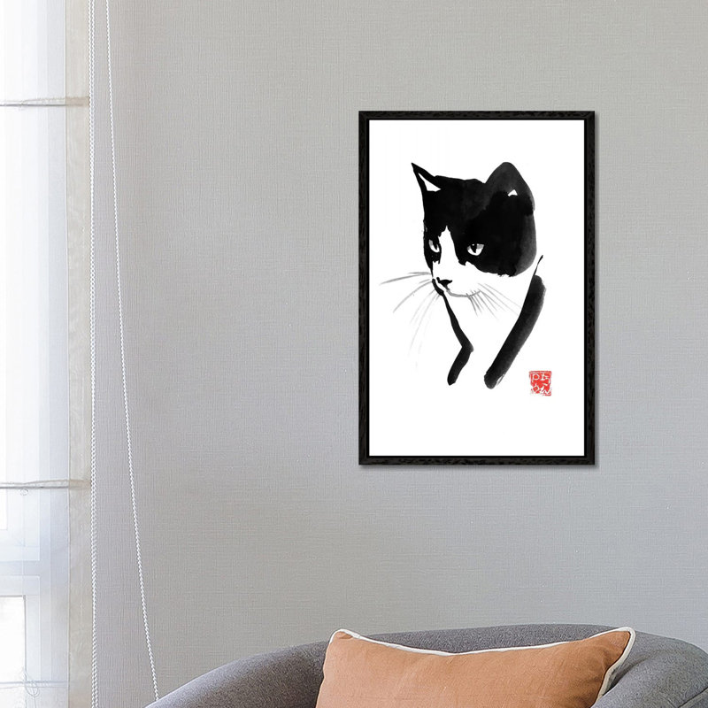 Cat Face by Péchane - Painting on Canvas, 66.04 cm H x 45.72 cm W, Black Framed