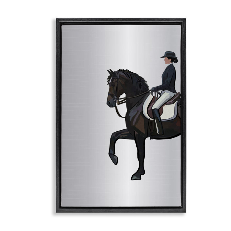 Toile flottante avec cadre équestre «Jockey & Horse» par Amelia Noyes, Cadre flottant noir de jais, H 31 po x l 21 po
