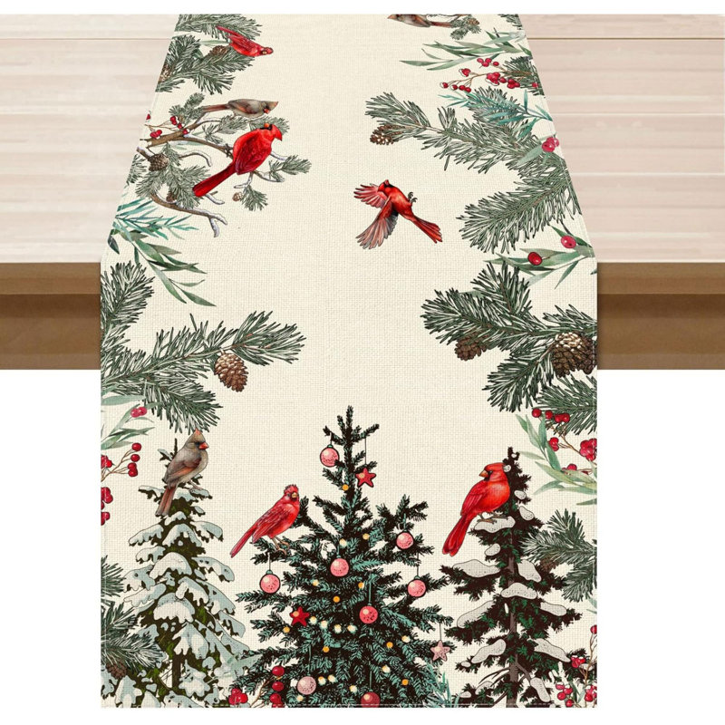 Chemin de table Cardinal Birds Winter Pine Christmas, Rectangle L 108 po x l 13 po