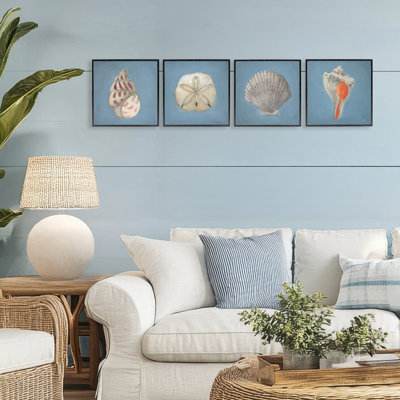 Ensemble de 4 giclées encadrées Soft Sea Shell Collection, design par Julia Purinton