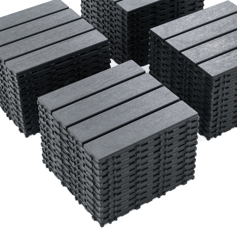 12'' x 12'' Plastic Interlocking Deck Tiles, Gray