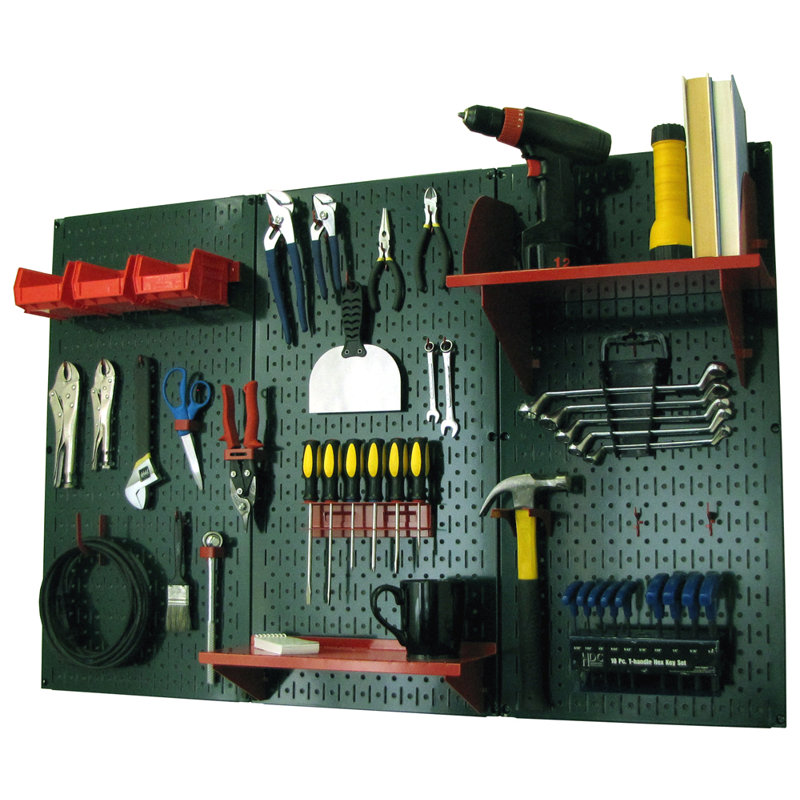 Ensemble de panneau perforé de rangement pour outils standard H 32 po x 48 po, Vert et rouge