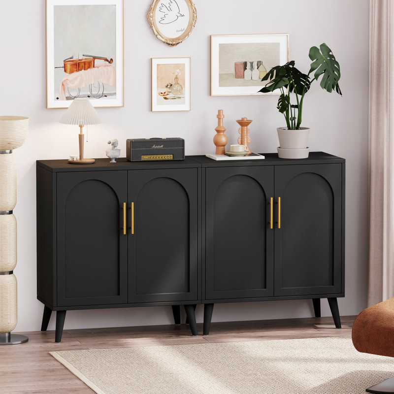 Ensemble de 2 buffets Lishe, armoire de rangement de cuisine, armoire de rangement de plancher avec portes, noir