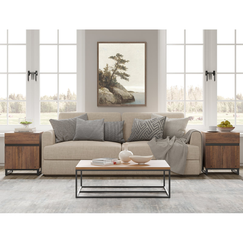 Aadam  3 Pieces Living Room Table Set, Modern Coffee Table With Tempered Glass Top, Modern End Table With 1 Drawer & 1 Storage Cabinet For Living Room
