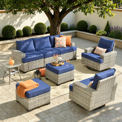 Tommy 7 Person Wicker/rattan Sofa Seating Group With Cushions