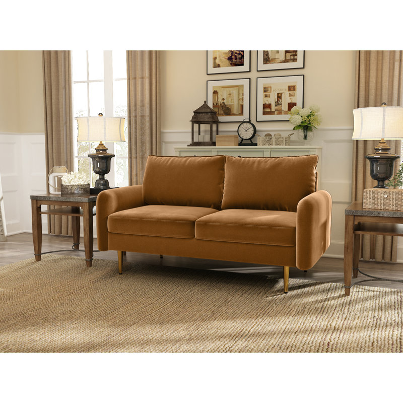 Casey 58" Velvet Round Arms Sofa Loveseat, Velvet, Ginger Velvet