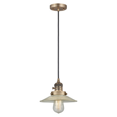 Franklin Restoration - Lakiva - Mini-luminaire suspendu à cordon de 9 po - Interrupteur marche / arrêt - Ampoule non incluse - Finition laiton - Abat-jour Lakiva