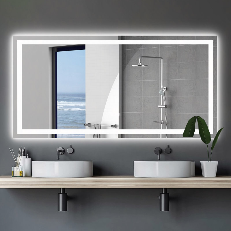 Miroir de salle de bain 72 "x 36" à DEL avec antibuée et capteur tactile - Miroir mural moderne sans cadre pour meuble-lavabo, salle de douche ou vestiaire