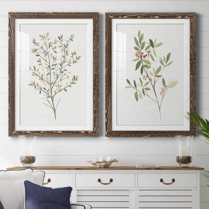 " Single Sprig III " 2 - Pieces Painting Print, 20" H x 34" W x 1" D, Walnut Framed