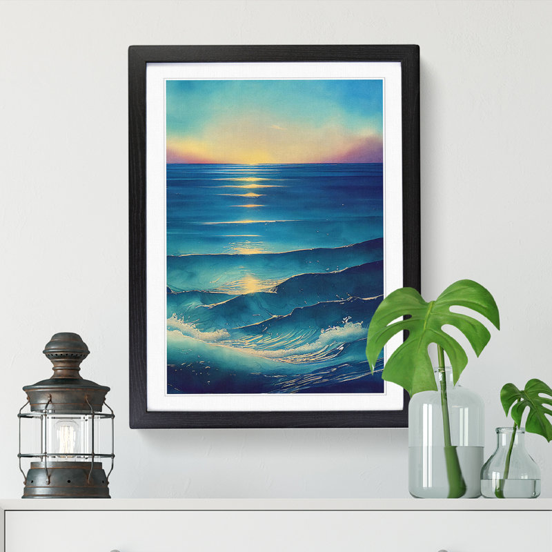 Watercolour Seascape Vol.2 Framed Print, Black, 64cm H x 46cm W x 2cm D