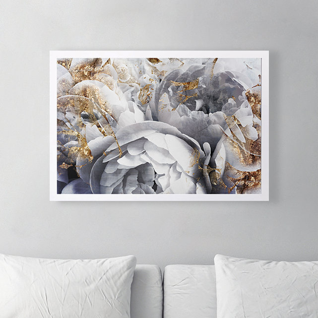 "Son jardin de pivoines", impression encadrée, 42" H x 62" W x 0.5" D, BLANC