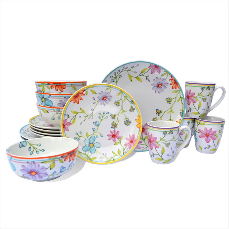 Charlotte Pastel Floral Ceramic Dinnerware Set, Service for 4