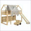 Lit mezzanine simple en bois avec structure de maison, tente, glissade et rangement-1503238069