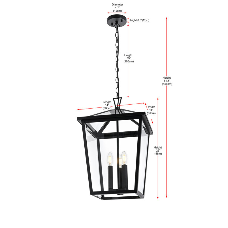 Miyashiro Outdoor Pendant in Black, 22" H x 14" W x 14" D