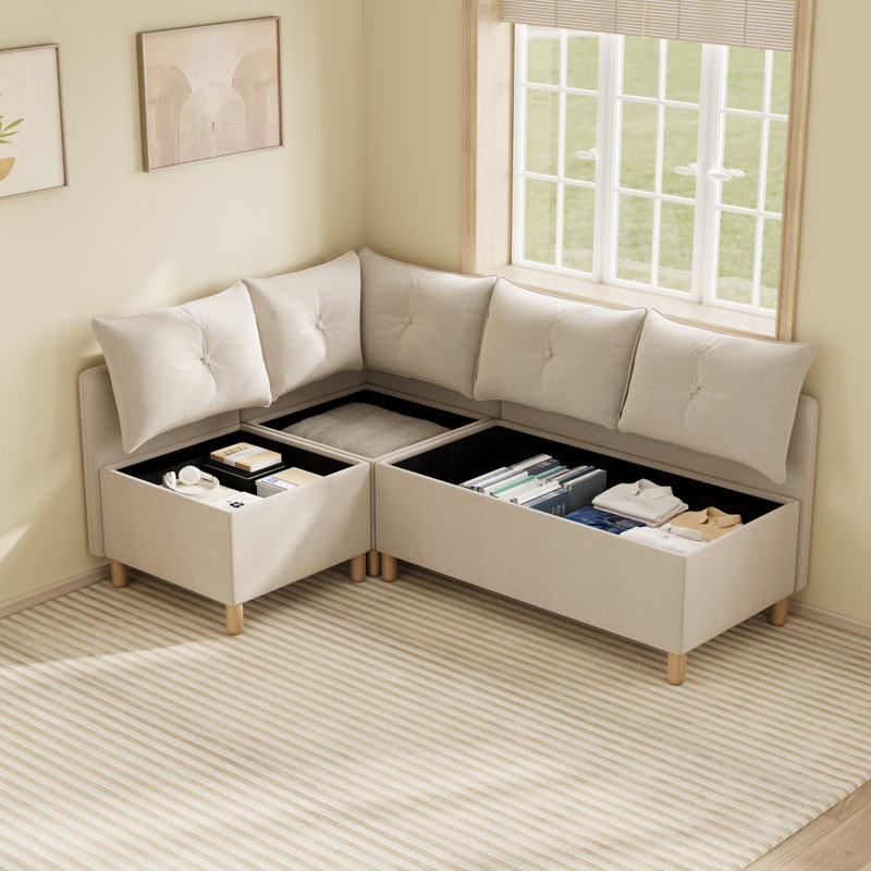 Banquette d'angle modulaire avec rangement, banquette de petit-déjeuner rembourrée en forme de L pour 7 personnes avec 1 siège d'angle