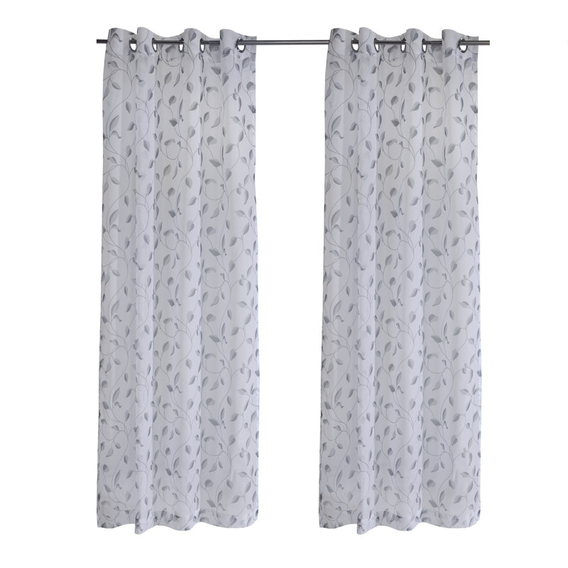 Rideau transparent à œillets Floral, Vert, l 54" x L 84"
